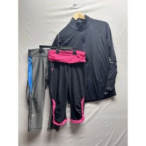 Under Armour Women’s M/L Lot Athletic Set Capris Pullover Heat Gear All Season